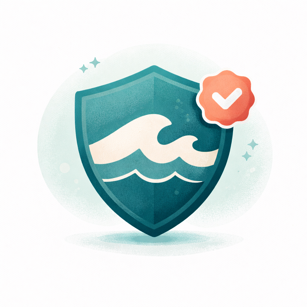 Shield with wave pattern and verification badge